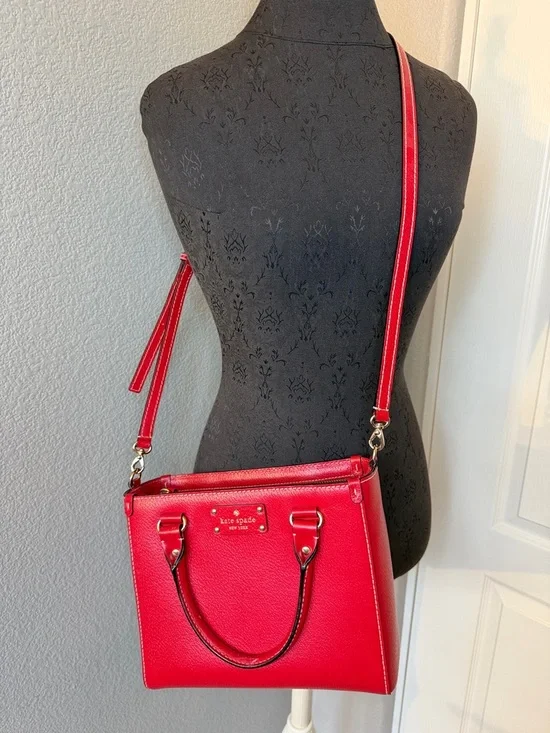 Kate Spade New York Red Leather Top-Handle Satchel Bag or Crossbody Bag - Picture 2 of 12